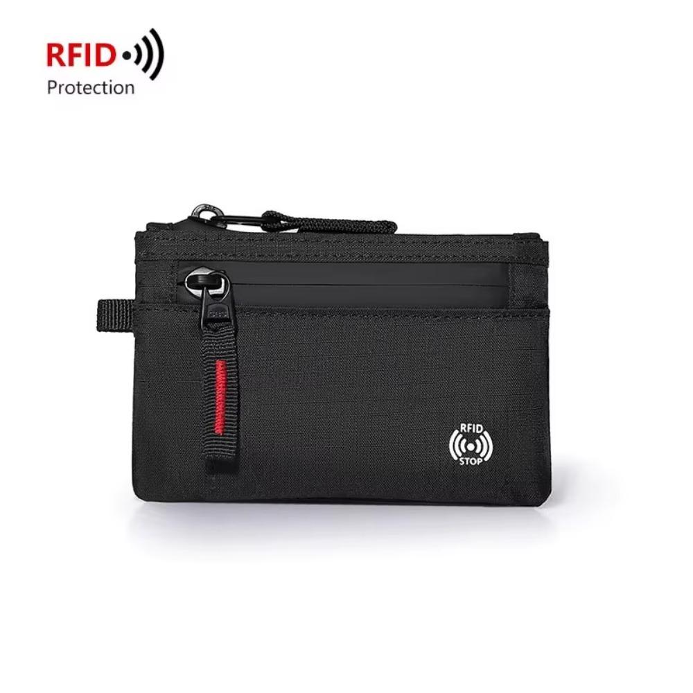 Мужские кошельки RFID держатель для кредитных карт Роскошный нейлоновый тонкий кошелек на молнии Чехол для ключей и карт Мужской кошелек для мелочи с карабином