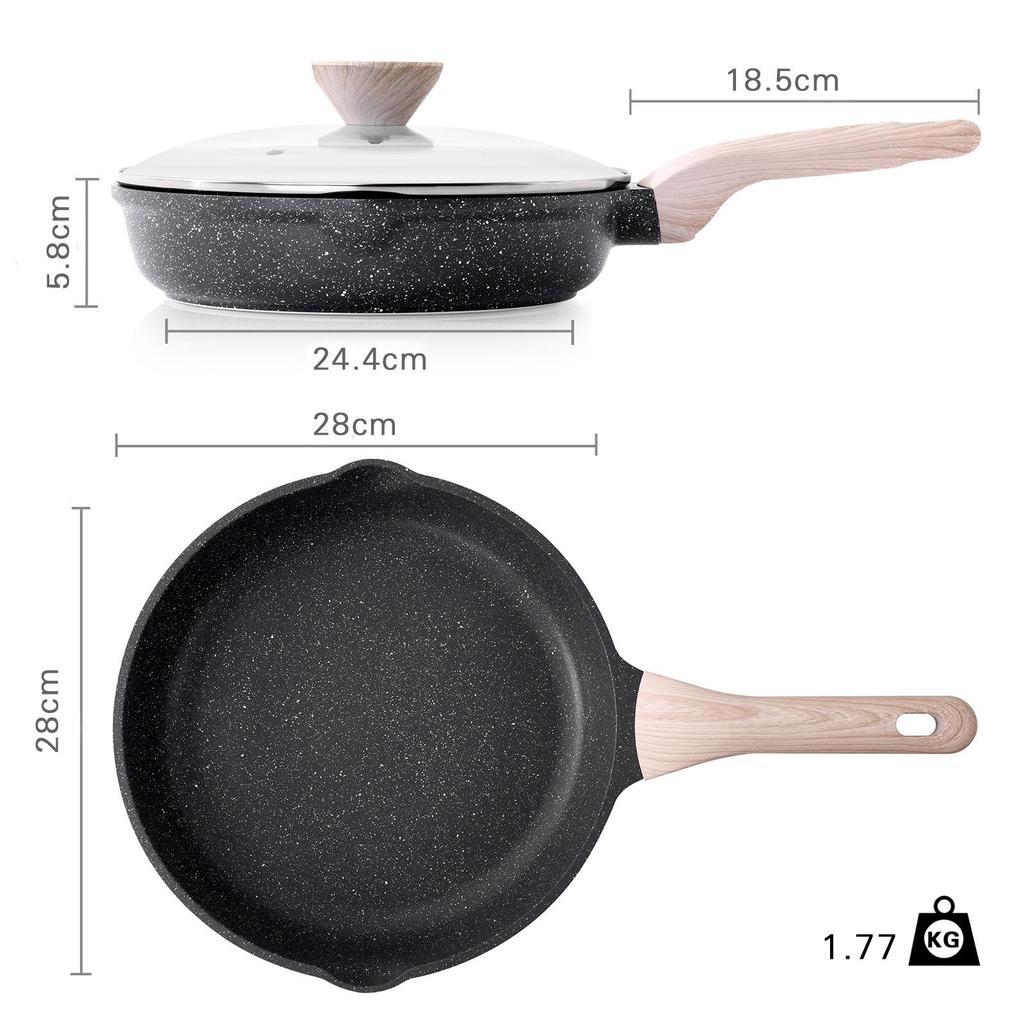 Сковорода с плоским дном и антипригарным покрытием для жарки стейков, омлетов, блинов, завтраков, блюд вок, а также для газовых и индукционных плит.