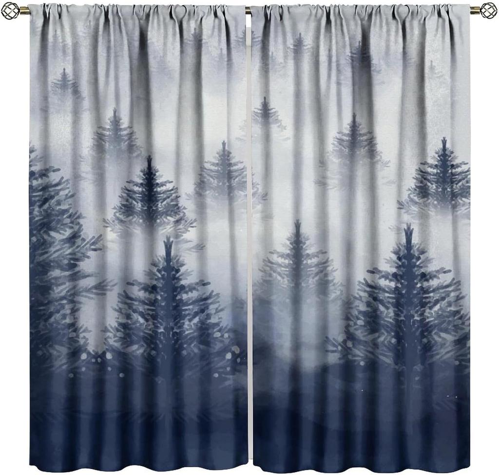 Gothic Dark Misty Forest Curtains, Mysterious Horror Foggy Dim Dead Jungle Under Strange Bright Moon,Thermal Insulation Blackout