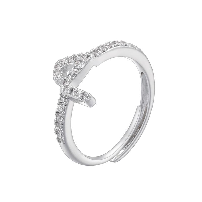ZHUKOU gold plated zircon 16 Arabic letters silver adjustable ring : VJ632B1
