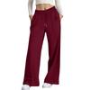 Women's Casual Fashion Solid Color Elastic Waist Drawstring Pockets Wide Leg Straight Pants