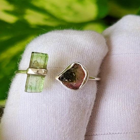 Natural Green Pencil Watermelon Tourmaline 925 Sterling Silver Ring 7 US, A 73