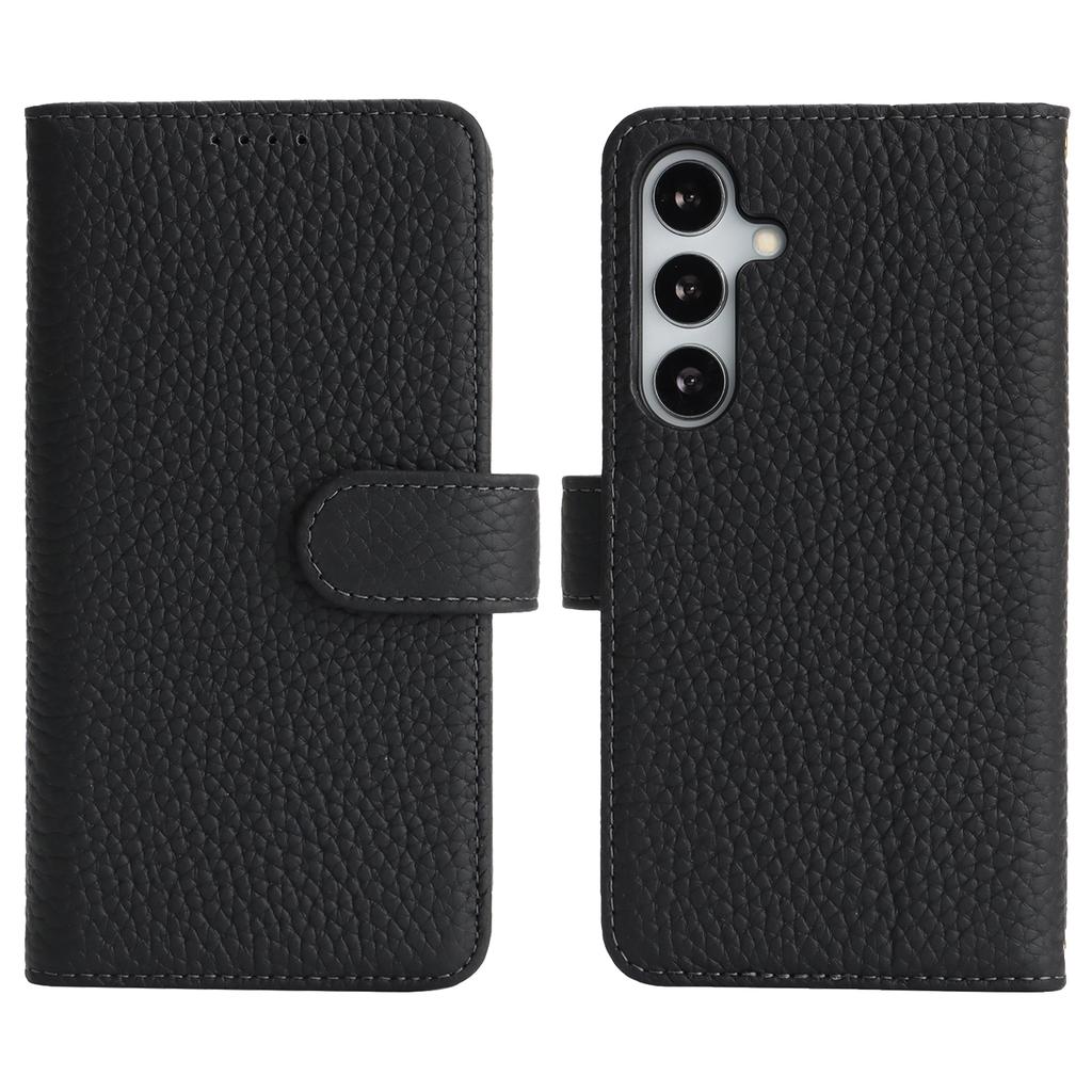 Для Samsung Galaxy S25 Чехол-подставка Текстура личи Натуральная коровья кожа Кошелек Чехол для телефона с RFID-блокировкой