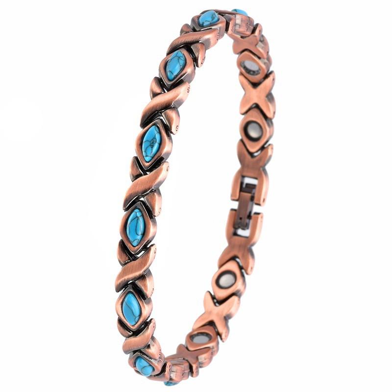 Mens Vintage Minimalist Fish Shape Copper-Tone Turquoise Alloy Magnetic Bracelet Casual Office Wear