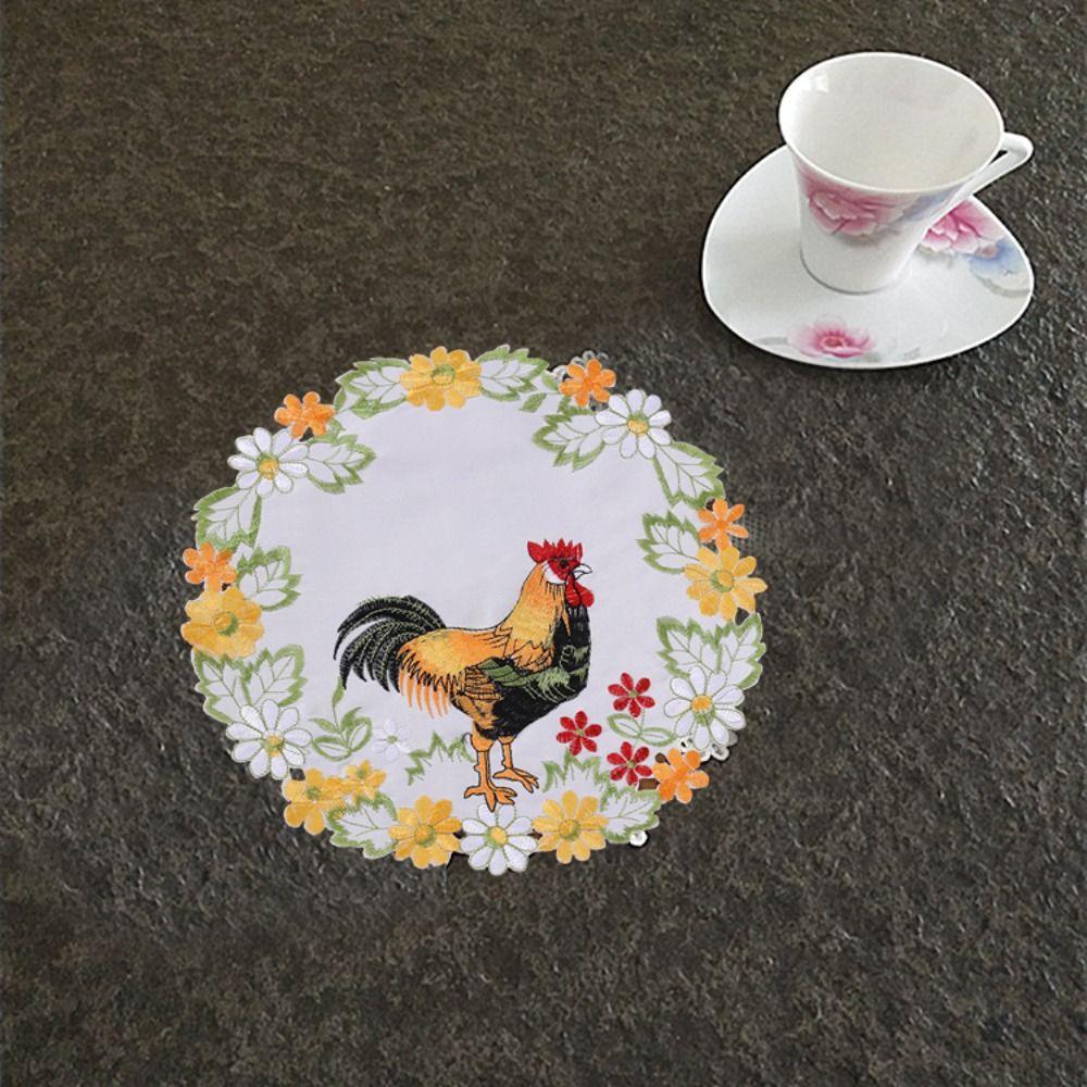Easter Party decor Satin Fabric Home Decoration Embroidery Craft Placemat Doily Coaster Cup Pad