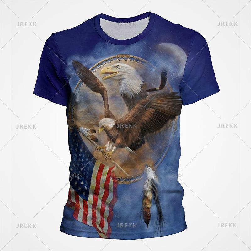 Футболки в уличном стиле с принтом американского орла и ястреба Белая голова морского орла с графическим принтом, полностью покрытая футболка Breathe Casual с коротким рукавом