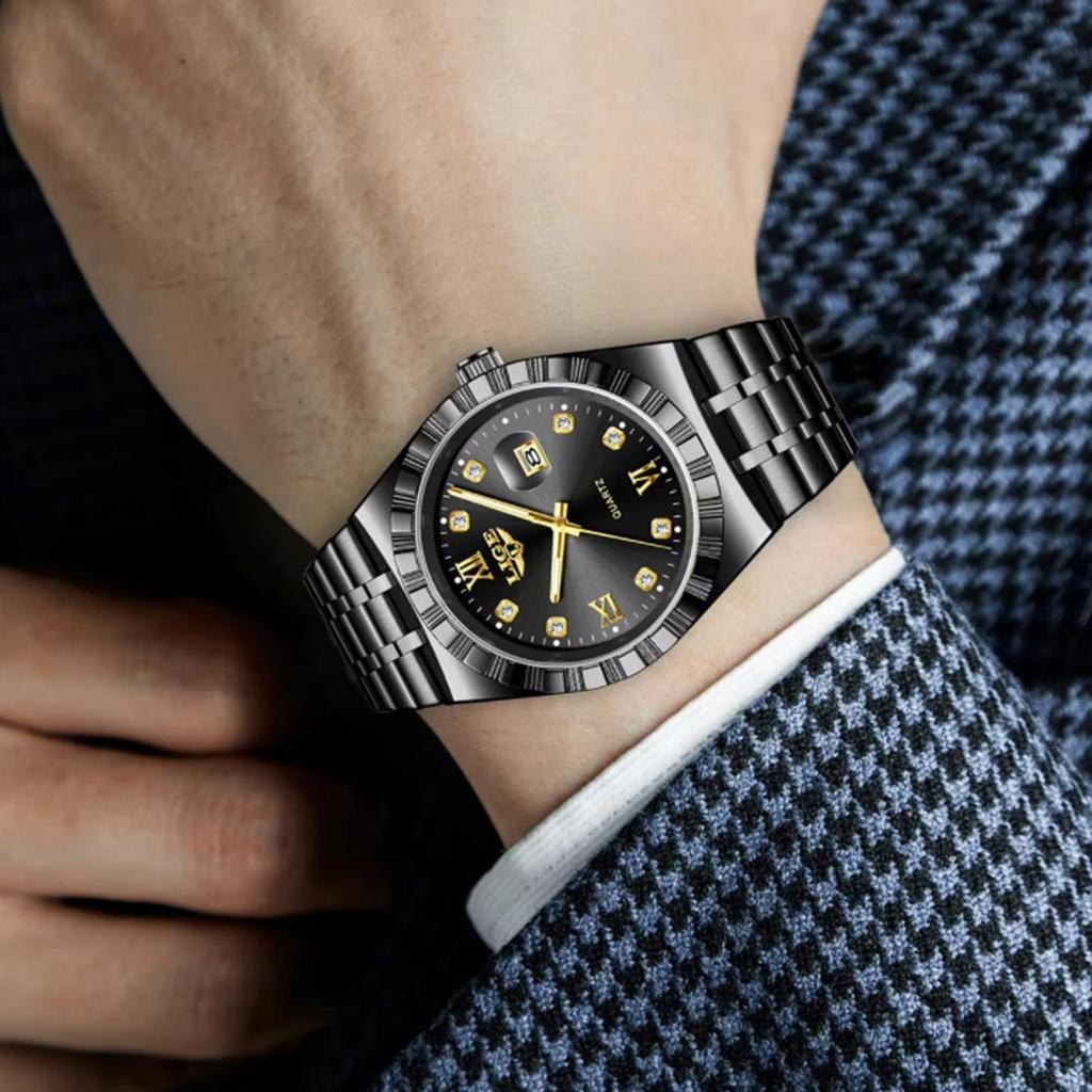 Мужские Модные Деловые Часы Мужские Спортивные Черные из Нержавеющей Стали Роскошные Светящиеся Водонепроницаемые Мужские Кварцевые Часы