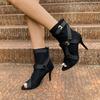 Европейские и американские крутые ботинки на шнуровке женские 2025 лето полые короткие ботинки шпилька высокие каблуки танцевальная обувь большой размер босоножки с открытым носком