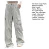 Women Cargo Pants Elastic High Waist Adjustable Drawstring Long Trousers Solid Color Wide Leg Multi Pockets