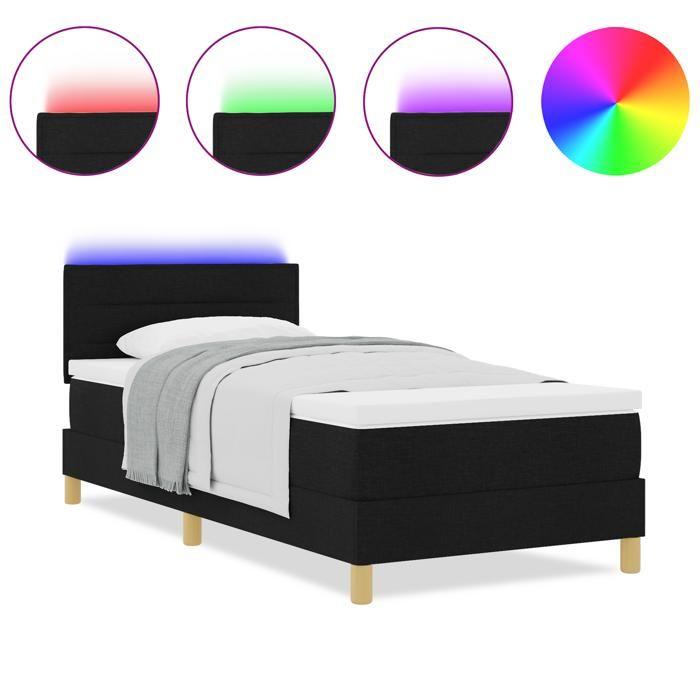 VidaXL lit à ressort avec matelas & LED noir 90x200 cm tissu 3342333