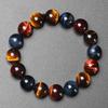 Tri-Color Tiger Eye and Eagle Eye Stone Bracelet for Men and Women, 8-14mm Natural Red, Yellow, and Blue Stones with Wood Crystal.