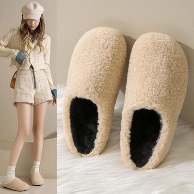 2024 Зимние женские тапочки, бархатные пушистые тапочки, удобные домашние тапочки для женщин, плюшевые теплые хлопковые тапочки, дизайнерские полутапочки