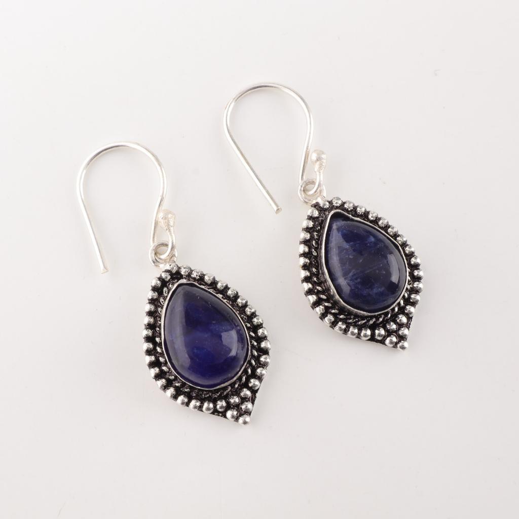 Sodalite Gemstone Earrings 925 Stamped Silver Handmade Jewelry Anniversary Gift EE-164-24