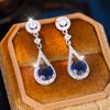 Gorgeous Round Blue Stone Water Drop Dangle Earrings For Women Vintage Silver Color Teardrop Jewelry Gift