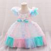 Rainbow Flower Baby Girls Party Dress Toddler Tulle Puff Sleeve 1st Birthday Wedding Princess Prom Dress Bridemaid Baby Clothing