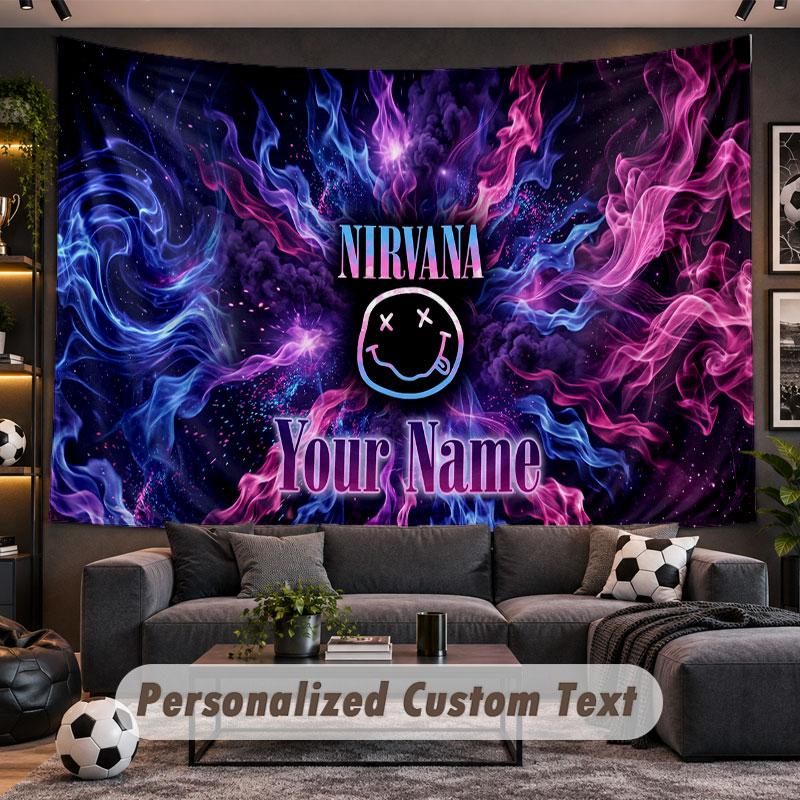 Wall Hanging Tapestry Custom NameNirvana Pattern Personalized Printed Fabric Wall Decor