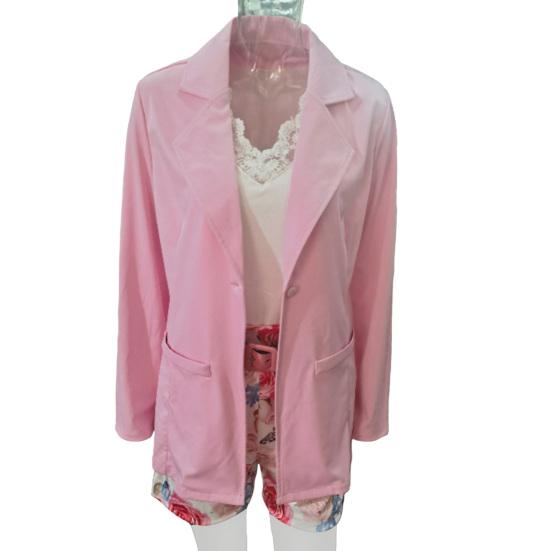 2 шт./компл. Женский пиджак и шорты с цветочным принтом, однотонное пальто с длинными рукавами