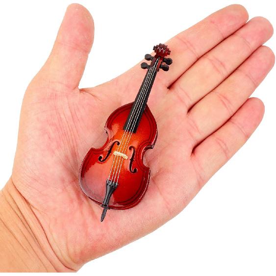 Wooden Miniature Double Bass with Stand, Bow and Case Mini Musical Instrument Contrabass Replica Collectible Figurines Upright Bass Model Home