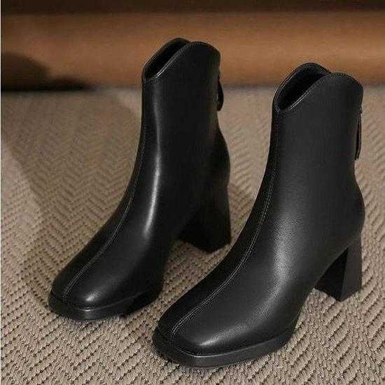 Женские белые водонепроницаемые французские ботинки на платформе - квадратный носок, толстый массивный каблук, осень/зима 2025