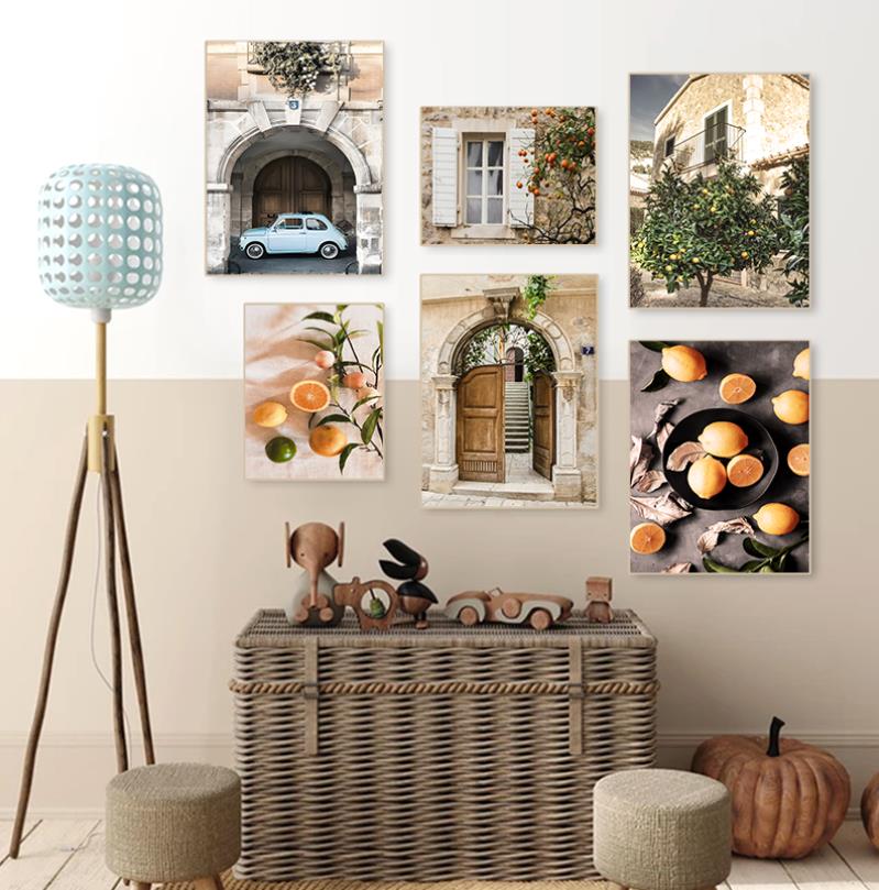 Casual Landscape Nordic Europe Town Canvas Picture House Beach Courtyard Sunlight Car Poster Lemon Bohemian Living Room Painting