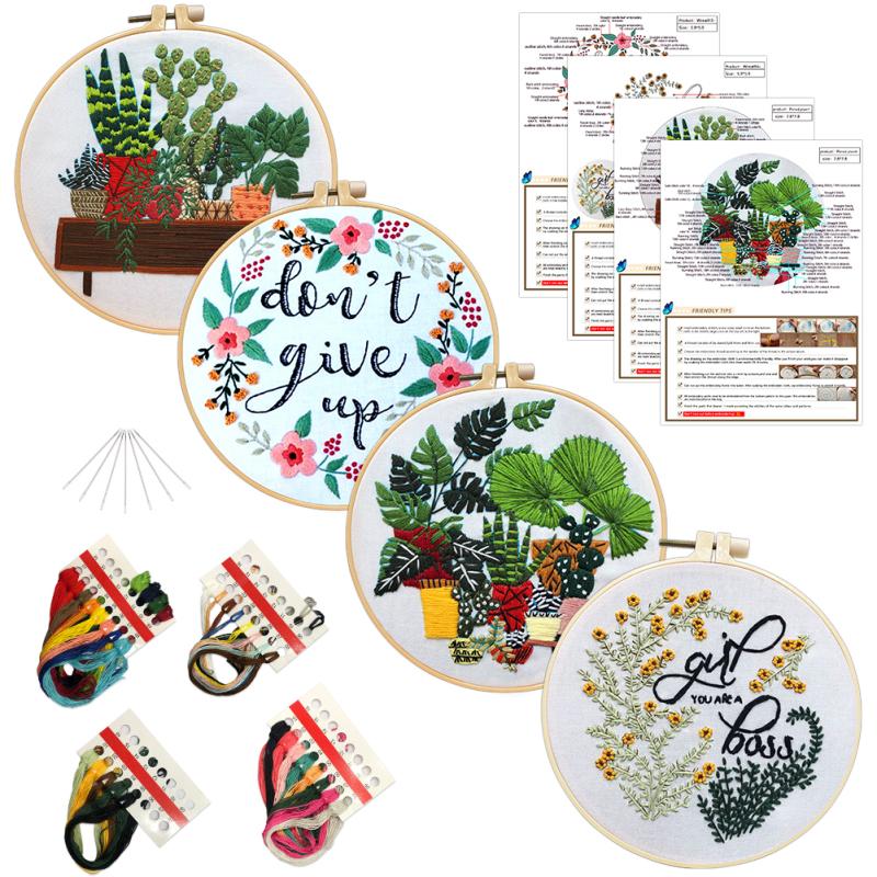 4 шт., комплект ткани для вышивки цветочных растений в горшках с наборами материалов «сделай сам», 15 см + 20 см, бамбуковая вышивка