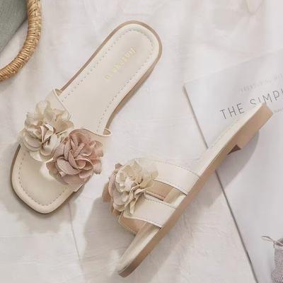 Новые шлепанцы женская мода на плоской подошве шлепанцы-одно слово лето мягкая подошва уличная одежда темперамент цветок крутые шлепанцы женские