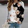 Fall Autumn Women'S Fashion O Neck Long Sleeve T-Shirt Loose Clothes White Elegant Rose Print T Shirt For Girls Street