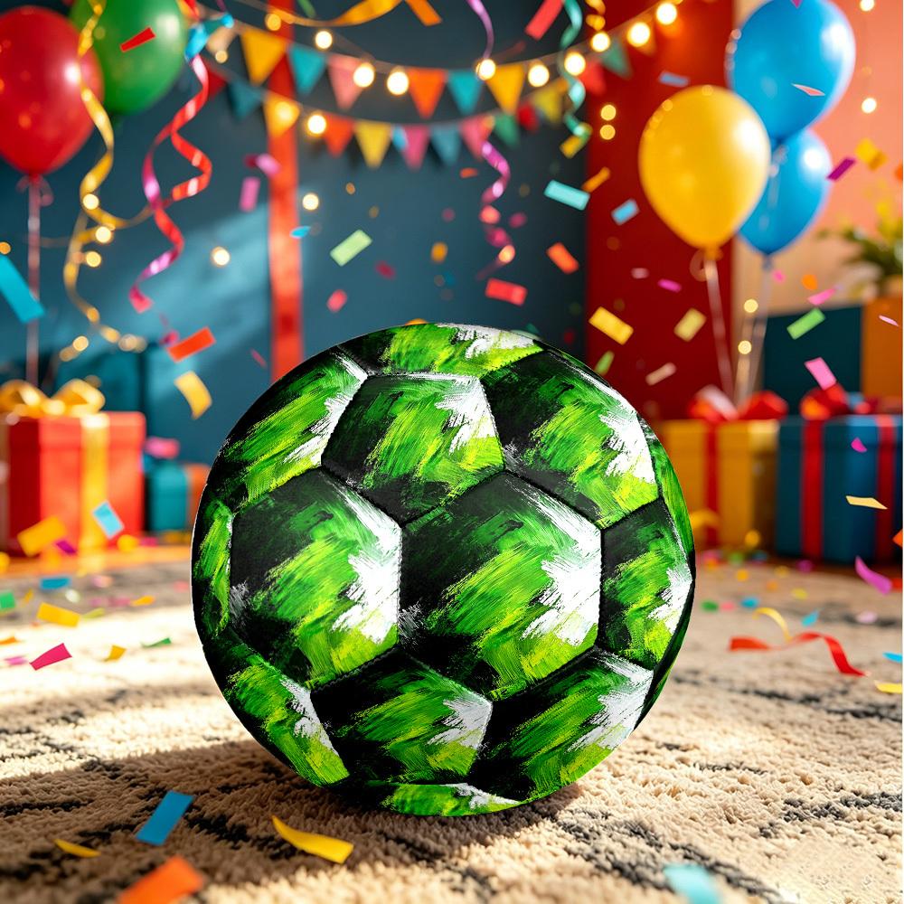 1pc Abstract Green Brushstrokes Theme Soccer Ball Football, Size 5, Lightweight PVC, Outdoor Training Soccer Ball,Gift j60426