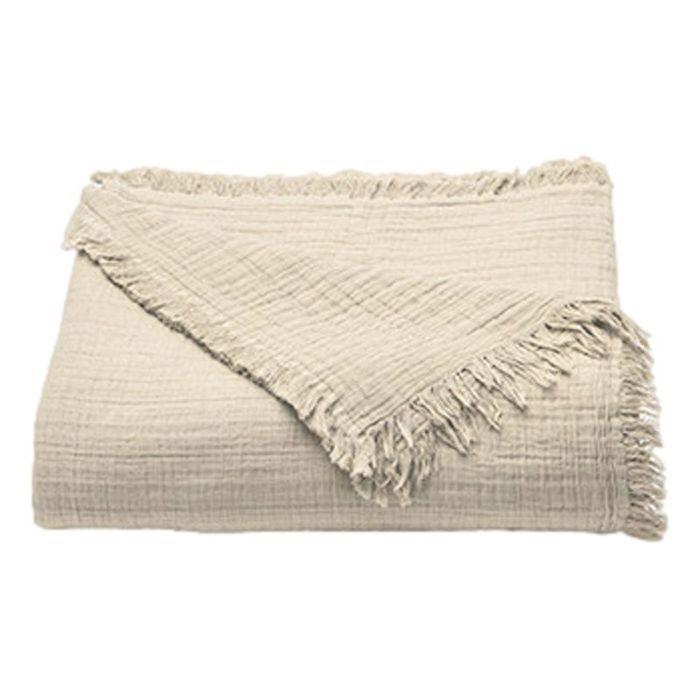 Одеяло с бахромой "Brehat" Toison d'or Stonewashed Cotton Gauze - Brehat Galet