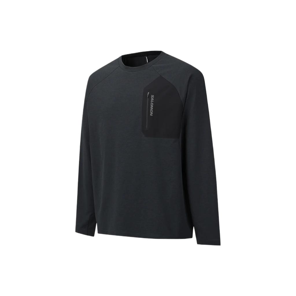 SALOMON Унисекс футболка с длинным рукавом и круглым вырезом, однотонная, отводящая влагу, Prime Delta FW/AW25, C30082