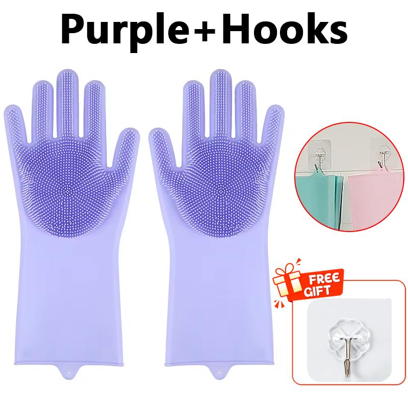 Dishwashing Cleaning Gloves Magic Silicone Rubber Dish Washing Gloves For Household Sponge Scrubber Kitchen Cleaning Tools