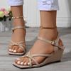 High-quality Solid Color Sandals Comfortable Wedge-shaped High Heels Banquet Women's Shoes High-end Summer