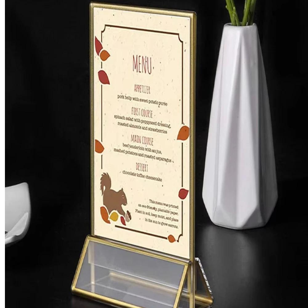 2/6pc Transparent Acrylic Wedding Table Number Holders,Double-Sided Golden Photo Frame Sign Stands for Menu Cards Place Settings