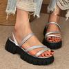 Fashion Plus Size Casual Shoes FashionThick Sole Solid Color Women's Sandals 2025 Summer Round Toe Open Back Strap Slip-On Wear Sandals