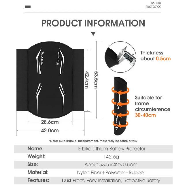 WEST BIKING Electric Bike Battery Cover Thick Weatherproof Dust Dustproof Reflective Scratch-Resistant Insulation Protector