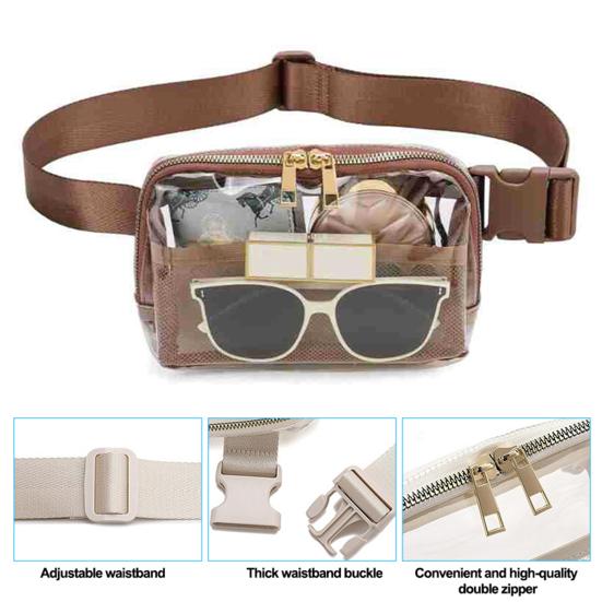 Clear Fanny Pack Belt Bag Large Capacity Water-Resistant Zipper Closure Stadium Approved Transparent Waist Bag