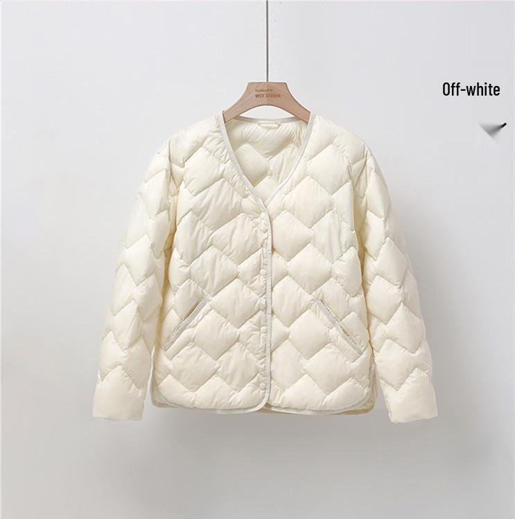 Женский легкий пуховик с V-образным вырезом, 2025: Повседневная, без воротника, короткая, верхняя одежда больших размеров