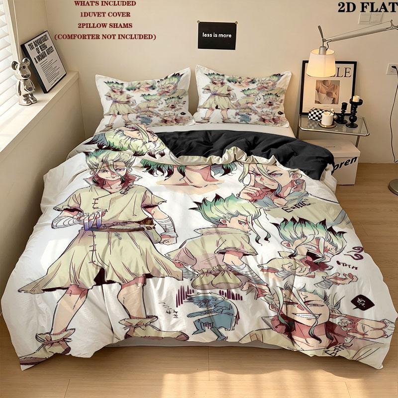Dr Stone Pattern Bedding Quilt Set Quilt Cover Pillowcase Home Birthday Gift(1 * duvet cover + 2 * pillowcase, without core)