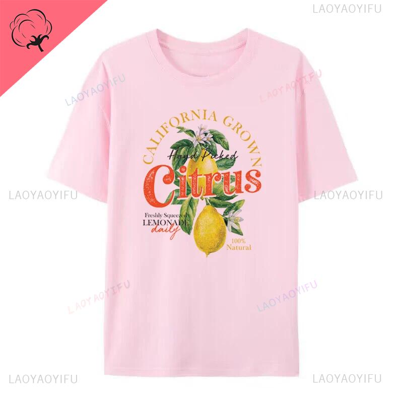 Retro Aesthetic Citrus Women T-Shirts Cute Lemon Fruit T Shirt Short Sleeve Loose Botanical Tshirt Vintage Cottagecore Clothes