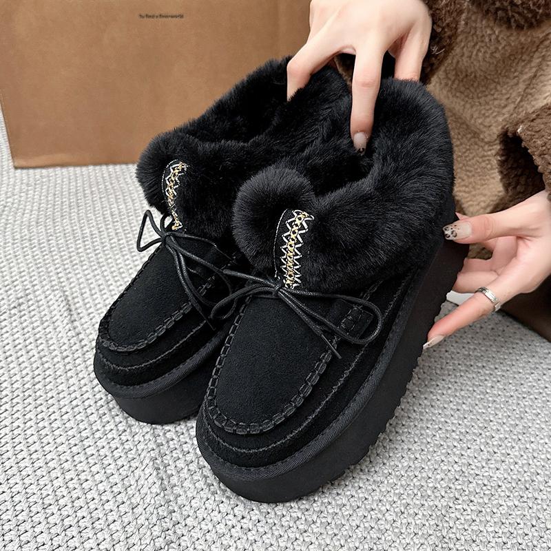 Зимние ботинки для женщин, искусственный мех, платформа, шнуровка, пушистый мех, лыжные ботинки, женская повседневная теплая хлопковая обувь для отдыха на открытом воздухе