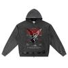 DTG Print Knitted Denim Zip-Up Hoodie Angel Streetwear Brother Print Zipper Hoodies