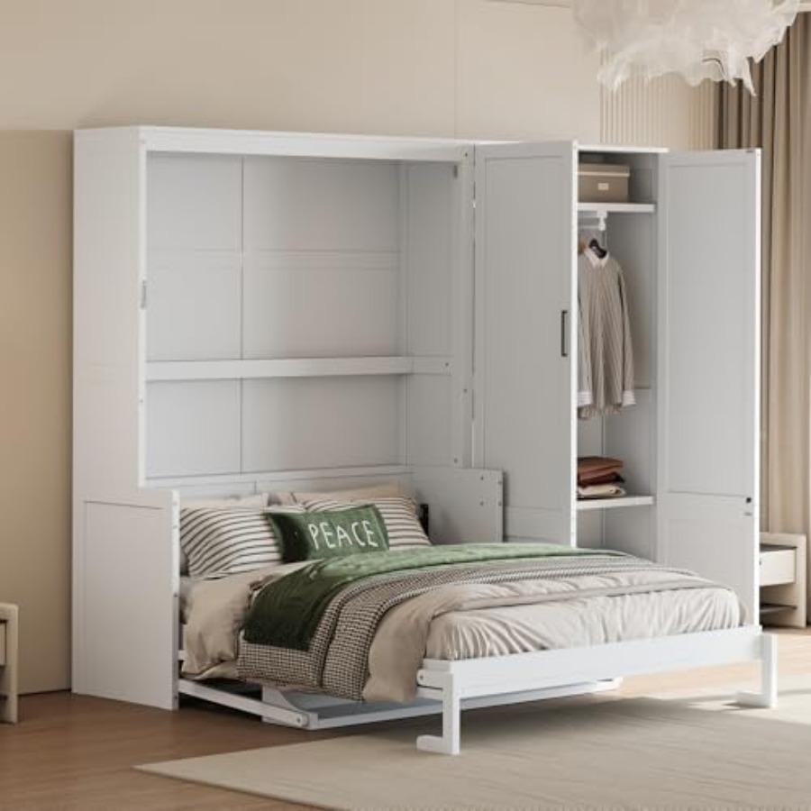Кровать-шкаф Murphy Bed, размер Queen Size, настенная кровать со встроенным шкафом для хранения и гидравлической подъемной системой, деревянная скрывающаяся платформа для кровати