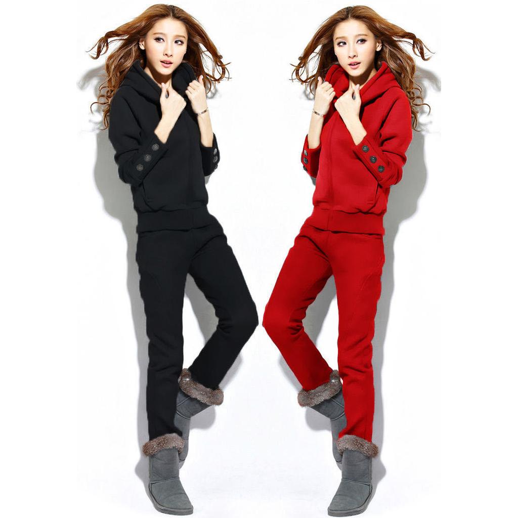 Winter Women Two Piece Set Tracksuit Sports Long Sleeve Sweatshirts Joggers Suits Running Set Workout Gym Sportswear Hoodie