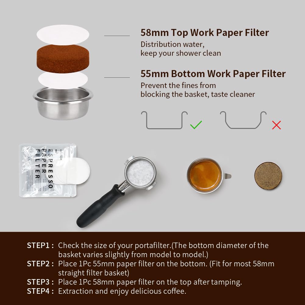 Watchget 55 мм бумажный фильтр для эспрессо - 1000 листов неотбеленной кофейной фильтровальной бумаги для 58 мм нижней корзины портафильтра, сетчатый фильтр для эспрессо-машины