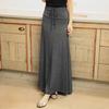 Women Maxi Skirt Adjustable Drawstring High Waist Side Slit Large Hem Long Skirt Solid Color A-Line Skirt