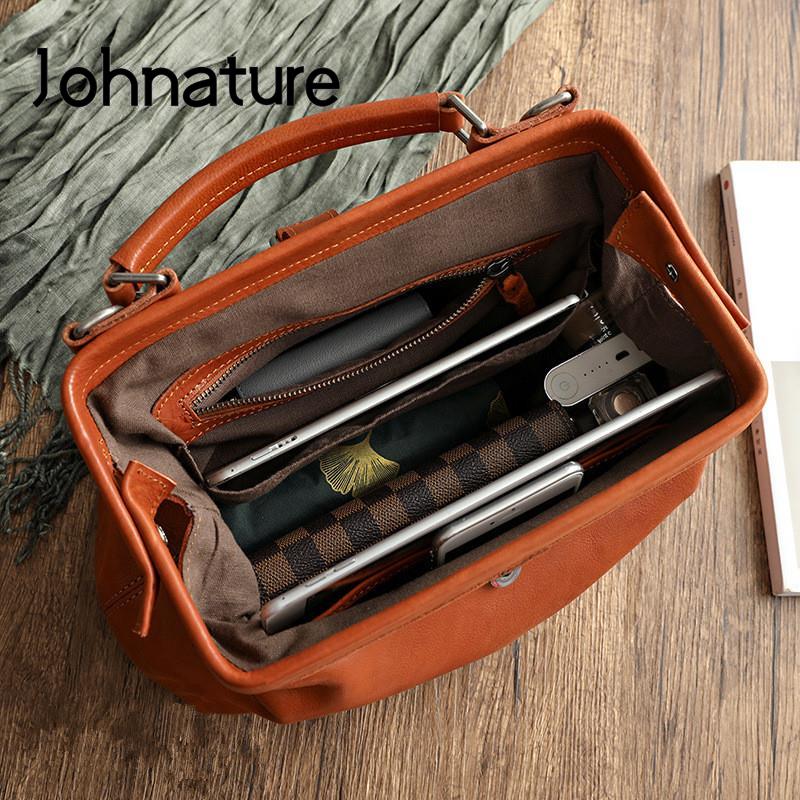 Johnature Женская сумка из натуральной мягкой коровьей кожи в стиле ретро, ​​большая вместительная сумка ручной работы, повседневные сумки на плечо
