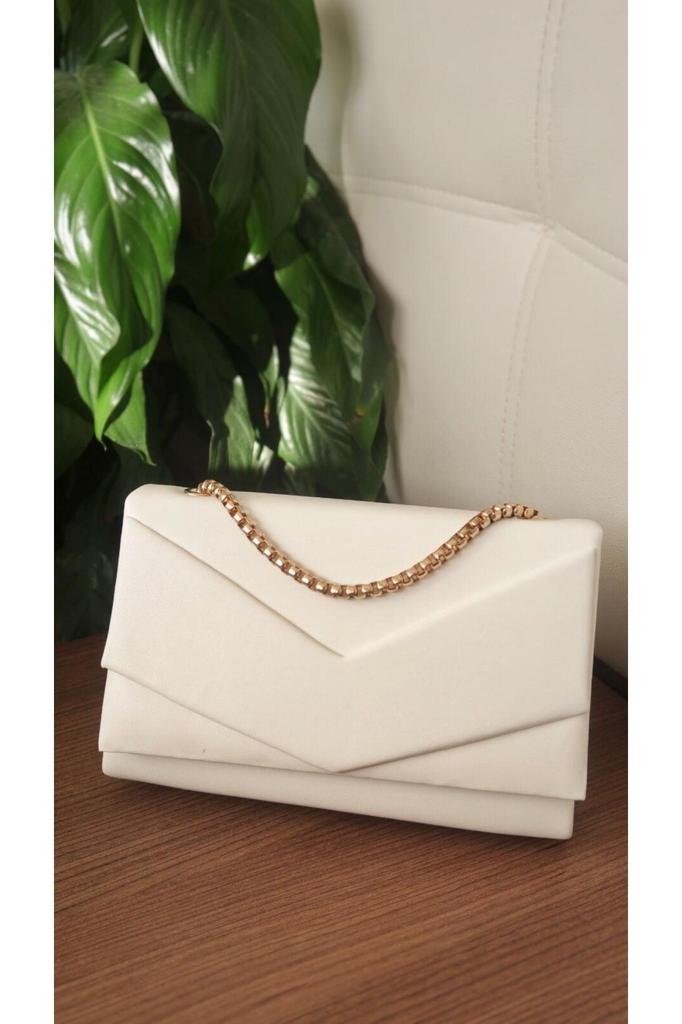 Women's Stylish and Useful Evening Dress Bag Women's Cream Envelope Model Luxury Chain Shoulder Bag