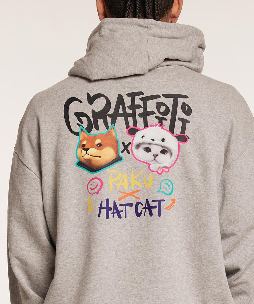 [Double Jd] Худи с принтом Paku X Hatcat Серое