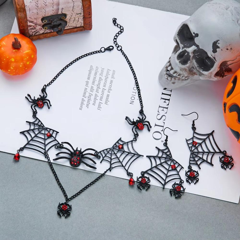 Ornate Halloween Spider Necklace Rhinestone Earring Necklace Set New Gothic Jewelry Set Cosplay