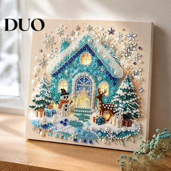 Handmade Christmas Gift for Kids DIY Faux Pearl Painting Art Kit, Cute 3D Beads Holiday Wall Decor Living Room Craft Adults Beginner, Gem Kit